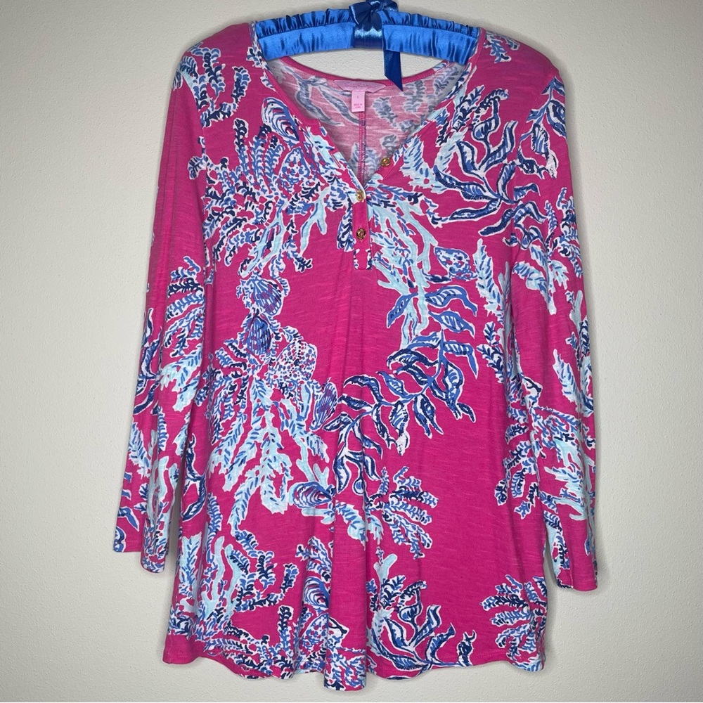 Lilly Pulitzer Vibrant Pink and Blue Long Sleeve Knit Tunic